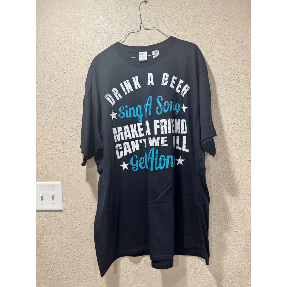 Port & Company Mens 3XL Black Drink A Beer Sing A Song Graphic T-Shirt Tee
